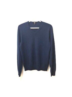 Uniqlo 100% Cashmere V-Neck Sweater Dark Blue Unisex Hygge Quiet Luxury Minimal